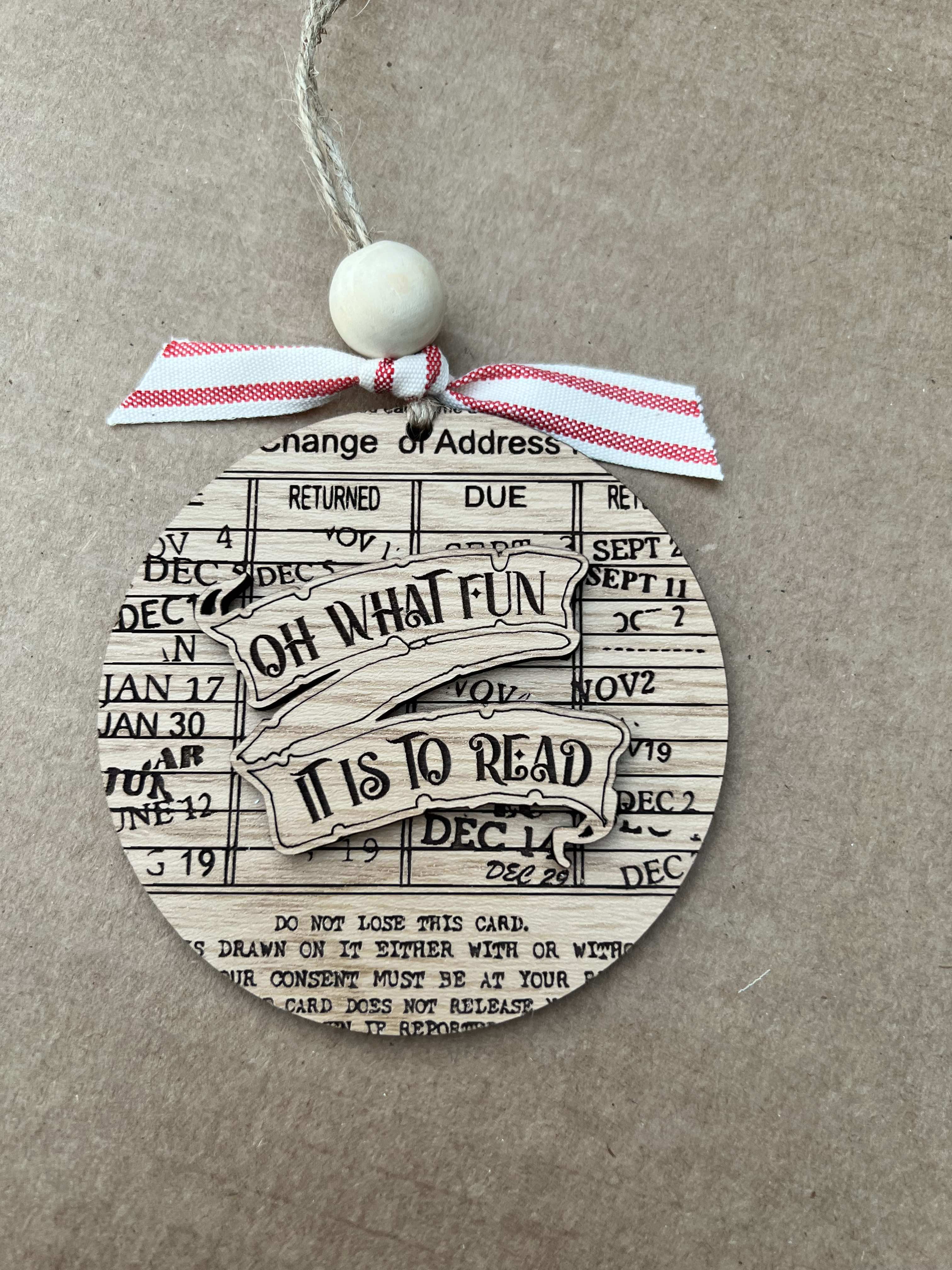 Oh What Fun Is It To Read Library Card Ornament image 0