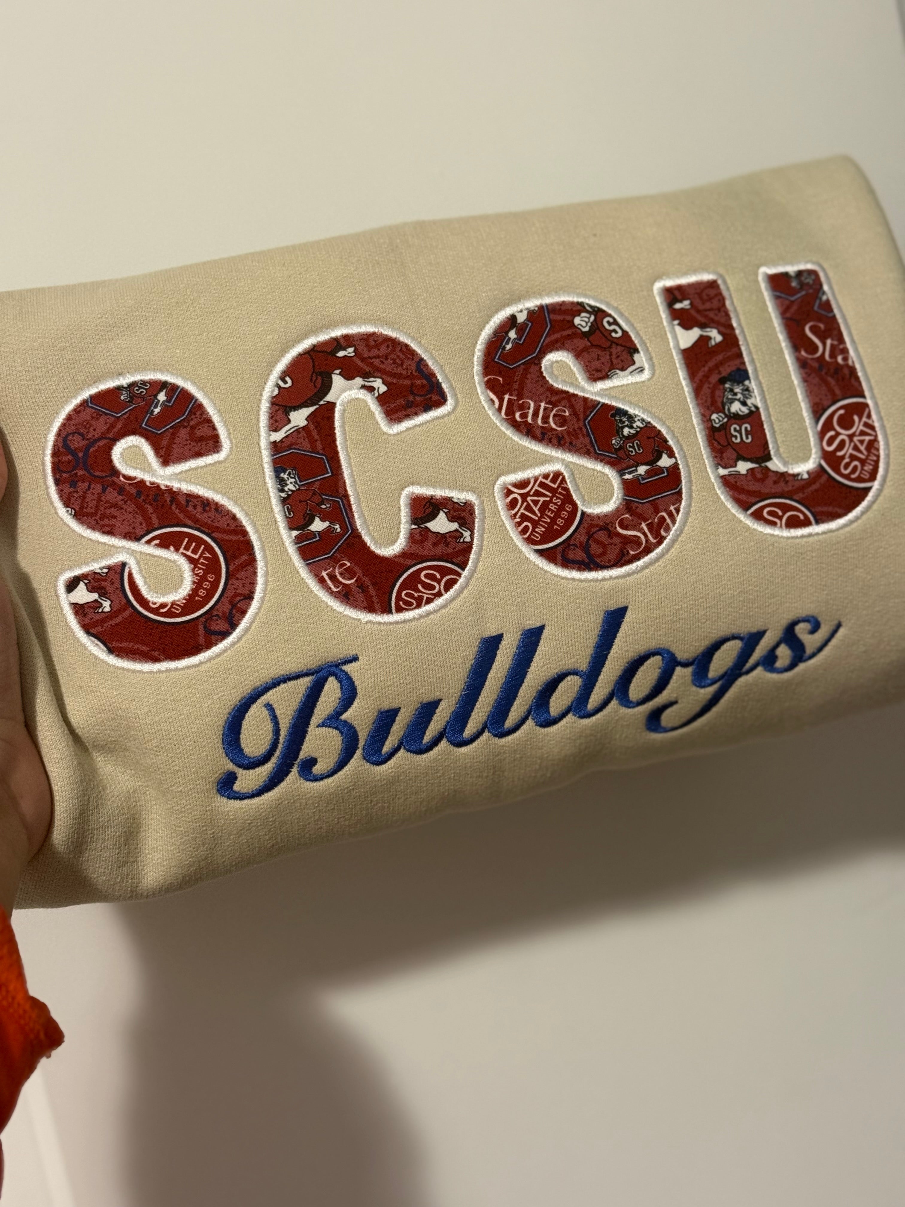 SC State Bulldogs Embroidered Sweatshirt – Fabric Appliqué Collegiate Crewneck