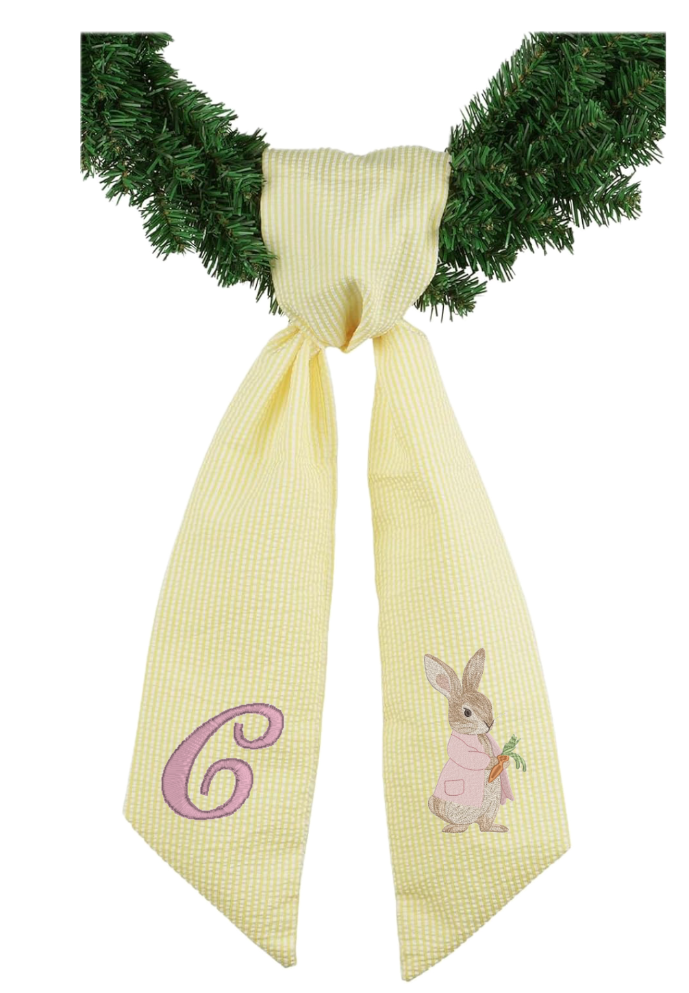 Personalized Easter Bunny Embroidered Seersucker Door Hanger Scarf Basket Bow Wreath Sash