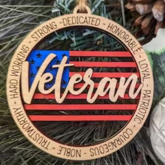 Veteran 2023 Personalized Name Wood Letter Christmas Ornament Laser Cut Christma image 0