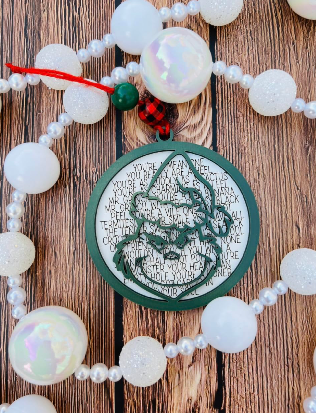 Grinch Christmas Ornament Laser Cut Christmas Decor Custom Name Ornament Bead T image 0