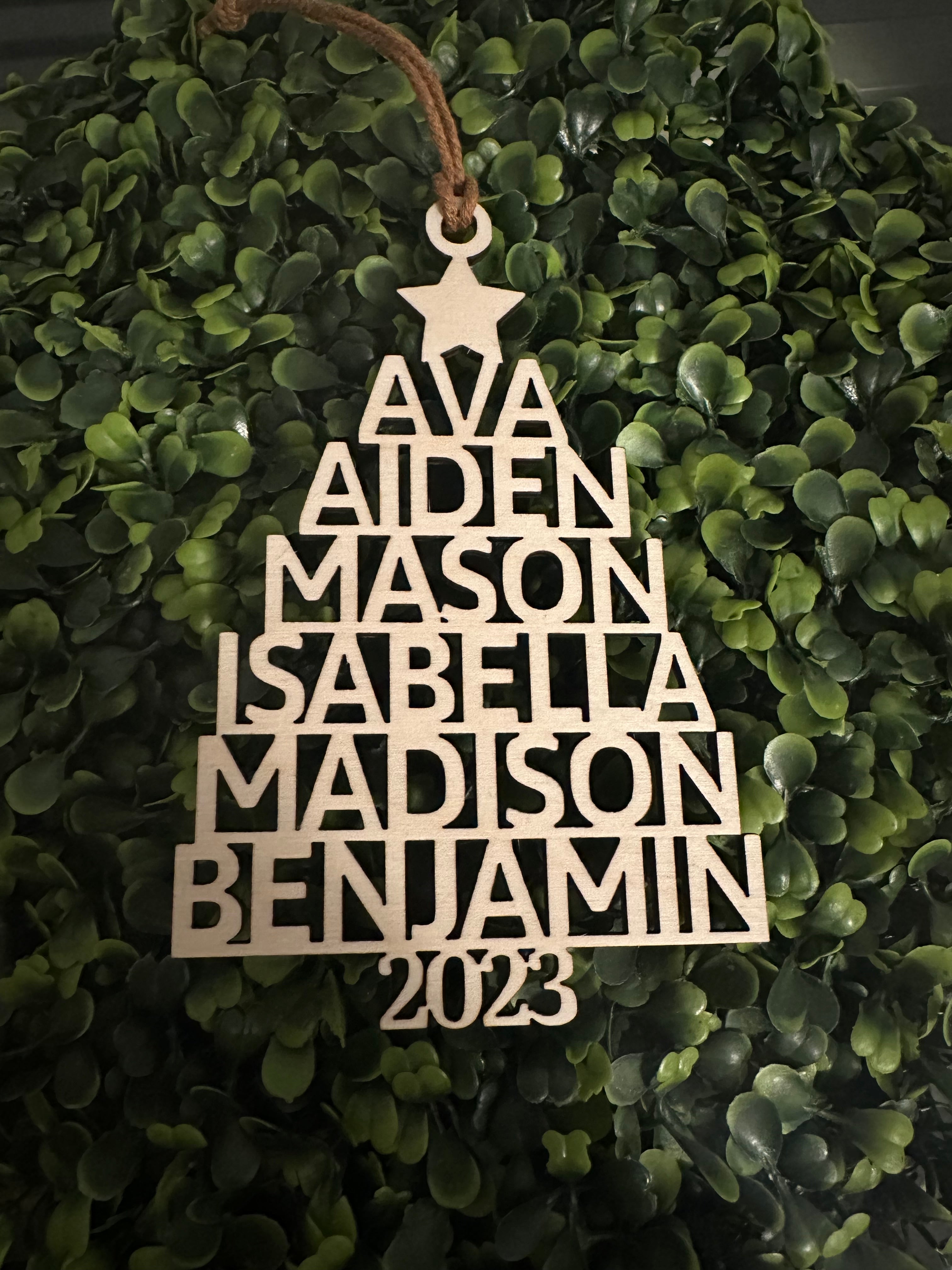 Laser Cut Family Names Christmas Tree Ornament image 1