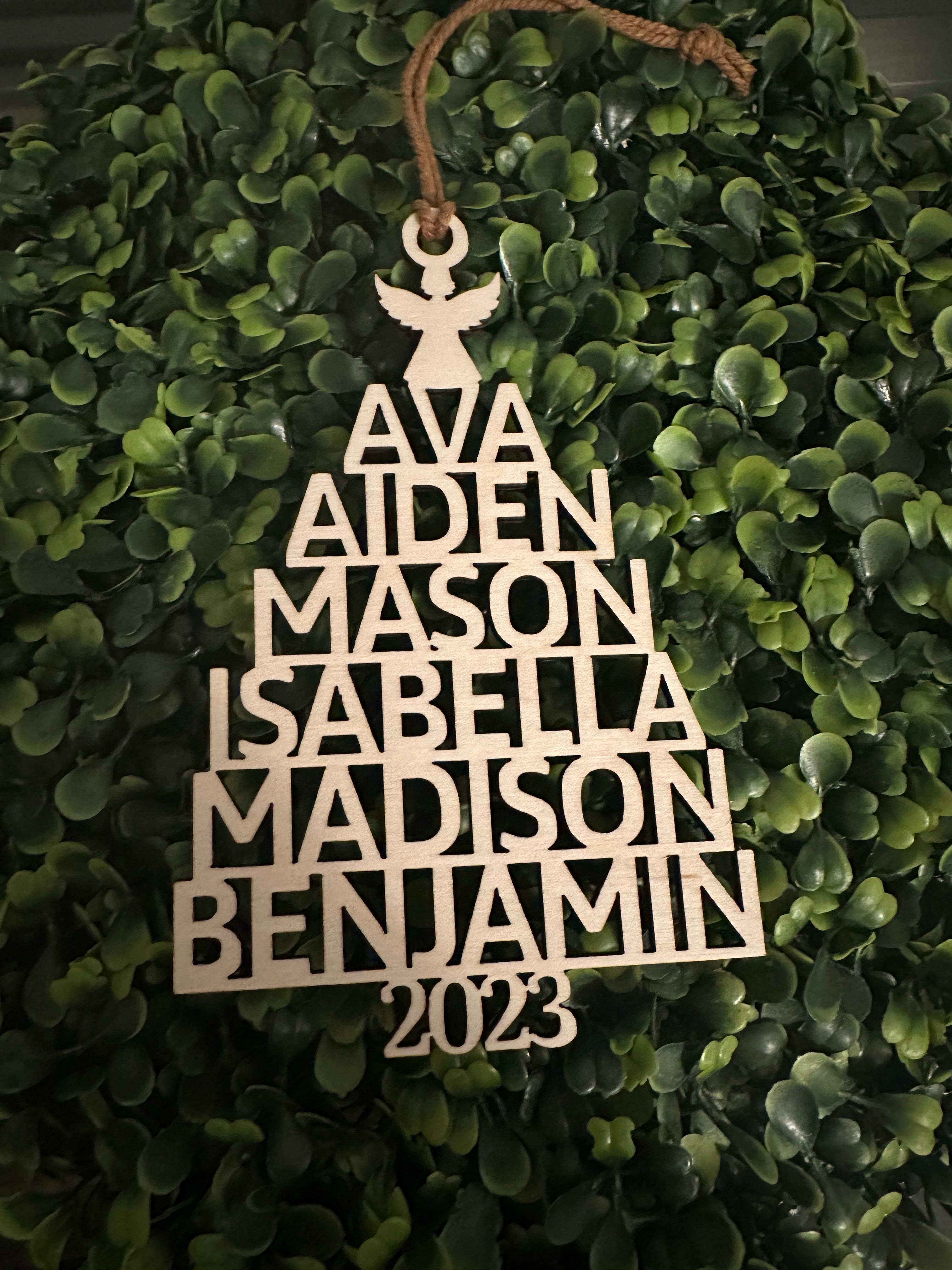 Laser Cut Family Names Christmas Tree Ornament image 0